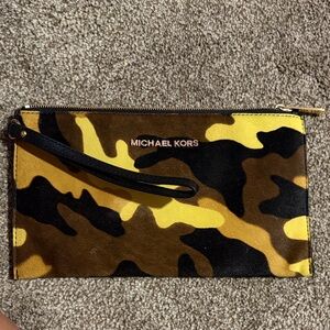 Michael Kors Yellow and Olive Camo Zip Pouch